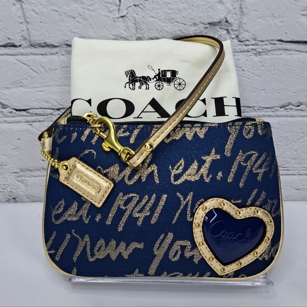 'COACH' 'POPPY' SIGNATURE SCRIPT LUREX JACQUARD WRISTLET & DUST BAG SET